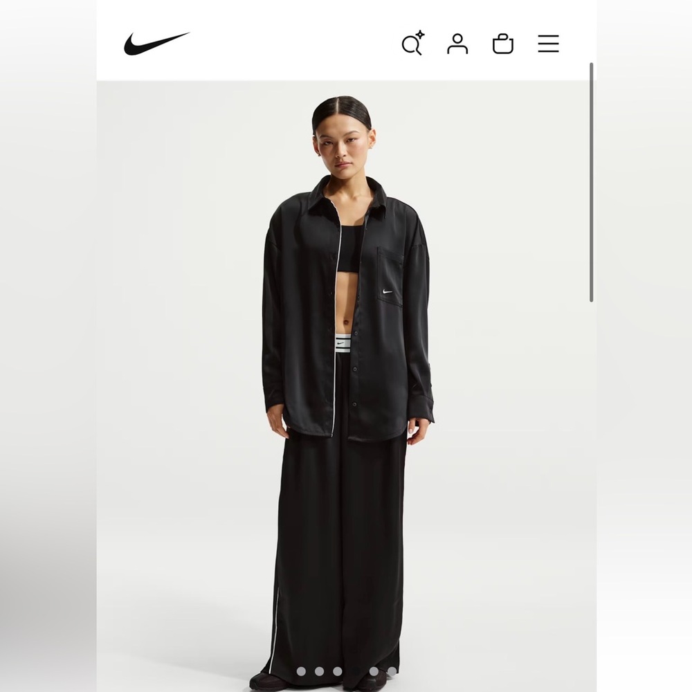 NWT Nike Black Satin-Look Oversized Button Shirt